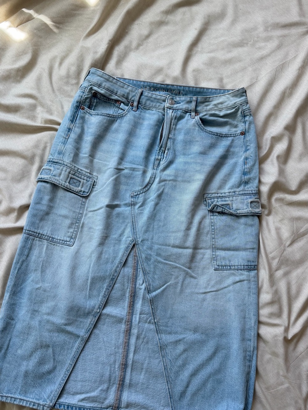 Light Blue Cargo Denim Skirt - American eagle